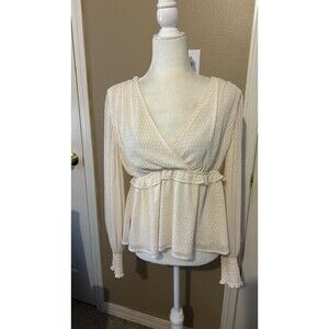 Babydoll Peplum Chiffon Overlay Top Ivory Feminine Fairy Coquette Ethereal L